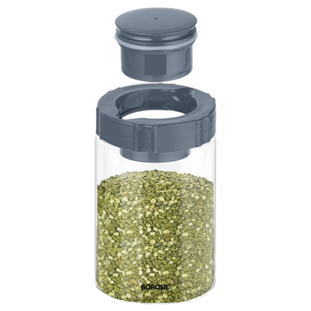 Borosil EasyScoop Endura Airtight Glass Storage Jar With PP Gray Lid 900 ml BVGJRESP900