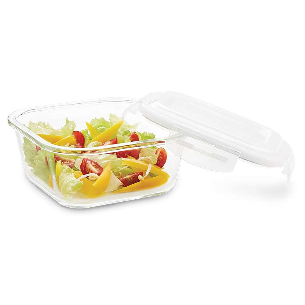Borosil Klip N Store Square + Round Glass Storage Container Set Of 2 (320ml + 400ml) ICYSQRD201T