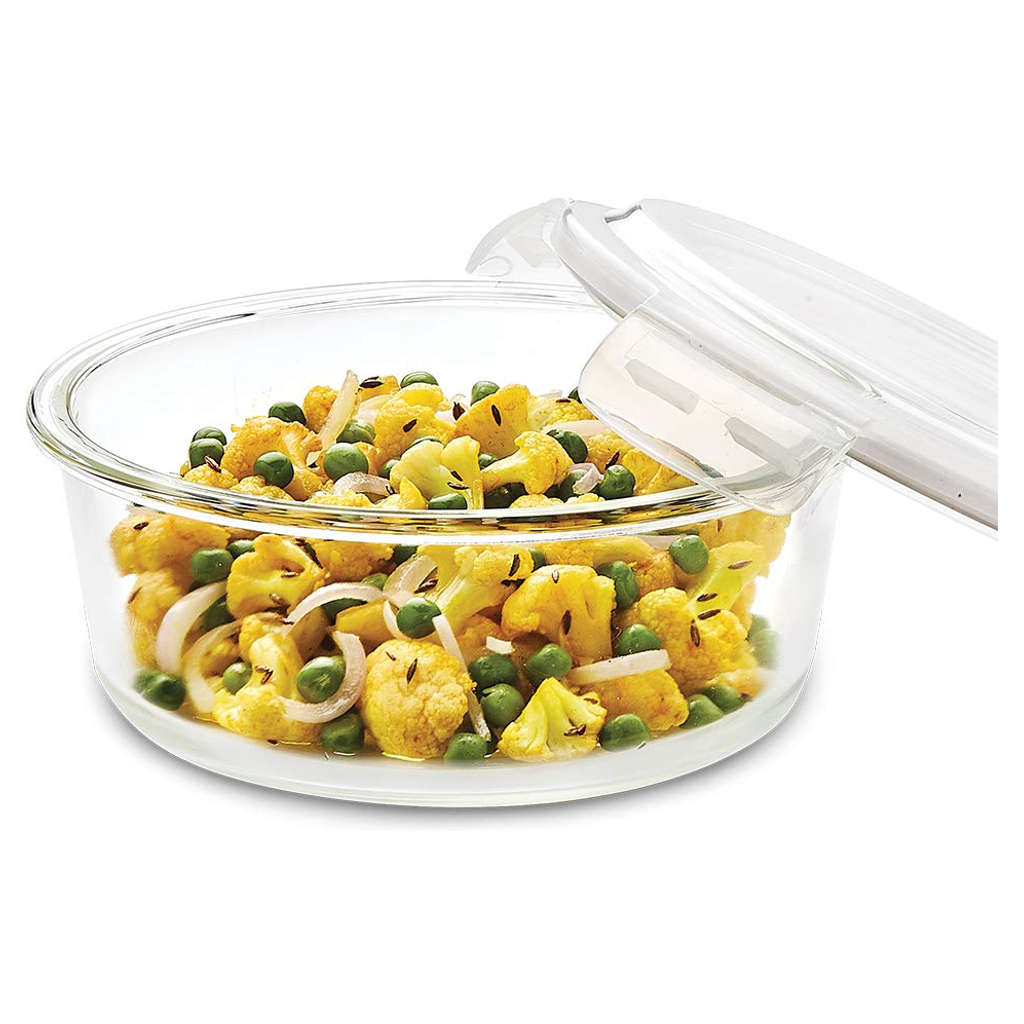 Borosil Klip N Store Square + Round Glass Storage Container Set Of 2 (320ml + 400ml) ICYSQRD201T