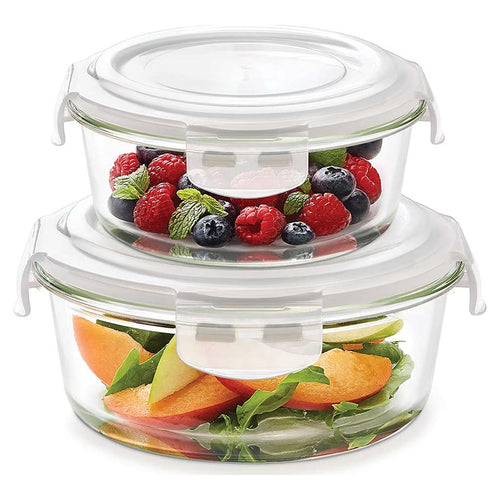 Borosil Klip N Store Round Glass Storage Container Set Of 2 (240ml + 400ml) IYKNS02RN01 