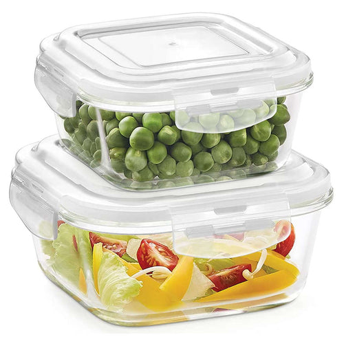 Borosil Klip N Store Square Glass Storage Container Set Of 2 (320ml + 520ml) IYKNS02SQ01 