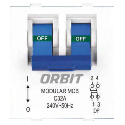 Orbit Express Modular Series C-Curve Double Pole MCB 2 Module 6A-32A White 